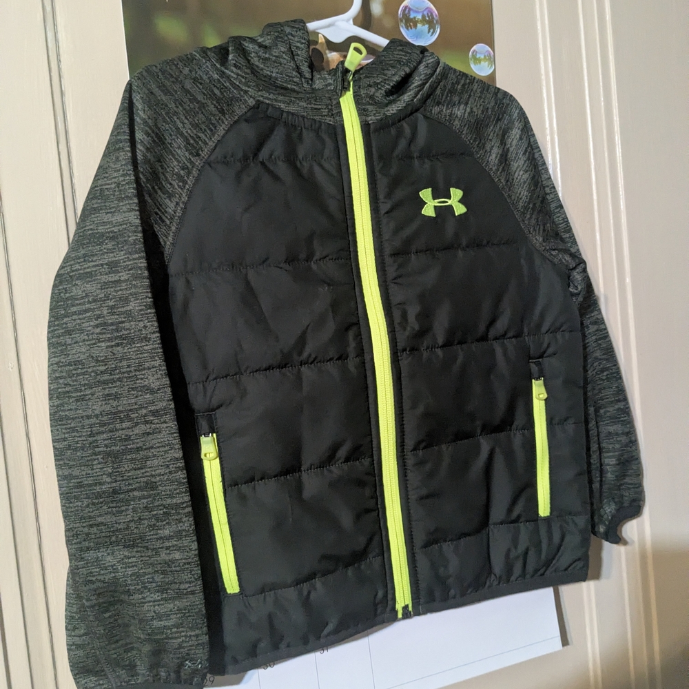 Under Armour Black & Gray Hooded Jacket with Neon Yellow Accents